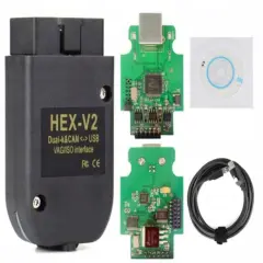 Interfejs diagnostyczny HEX-V2 VAG/ISO z płytą CD i kablem USB.