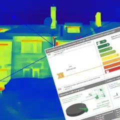 Termowizja domu i dokument z klasyfikacją energetyczną budynku.