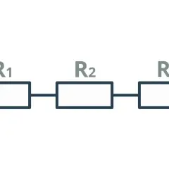 Schemat obwodu elektrycznego z trzema rezystorami połączonymi szeregowo: R1, R2, R3.