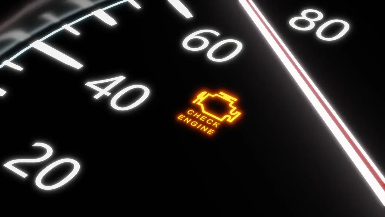 Pomarańczowy, migający symbol "check engine" na desce rozdzielczej.