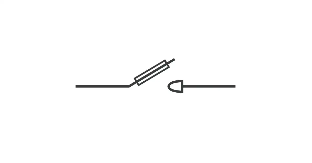 Symbol graficzny bezpiecznika, który jest częścią obwodu przewodu neutralnego.